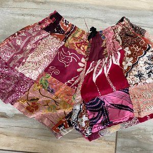 Women's Patchwork Athletic Shorts in Pink and Burgundy